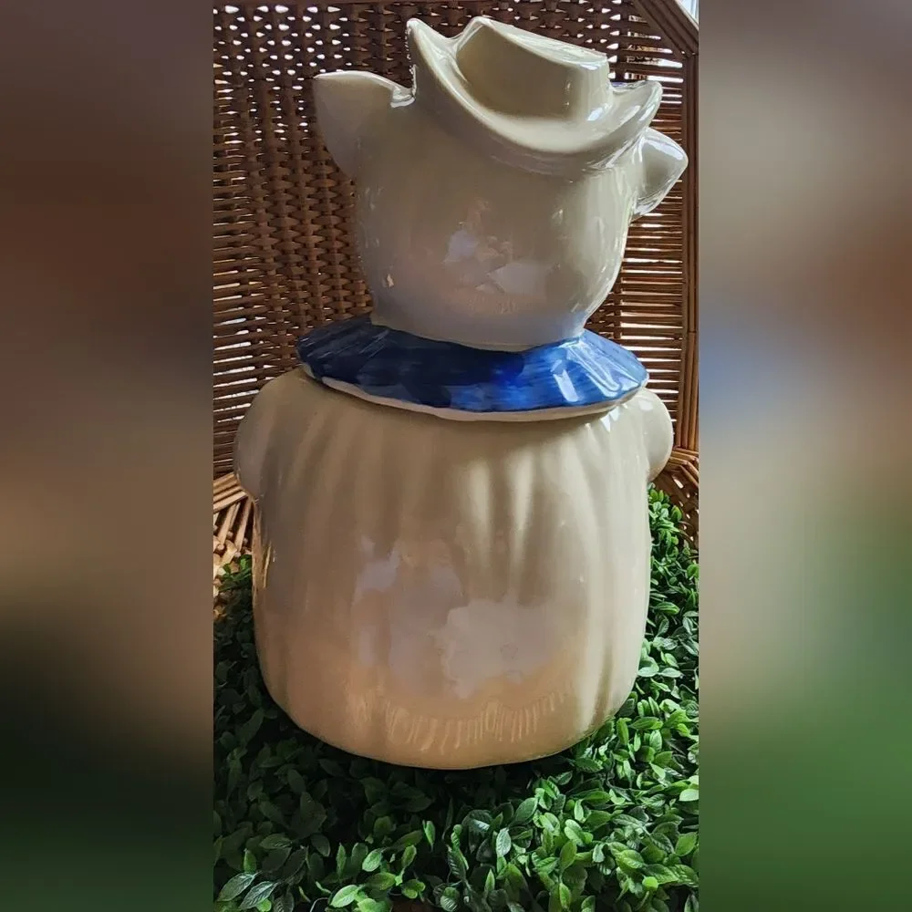 Vintage Shawnee Pottery WINNIE The Pig Cookie Jar, Blue Collar Made In USA